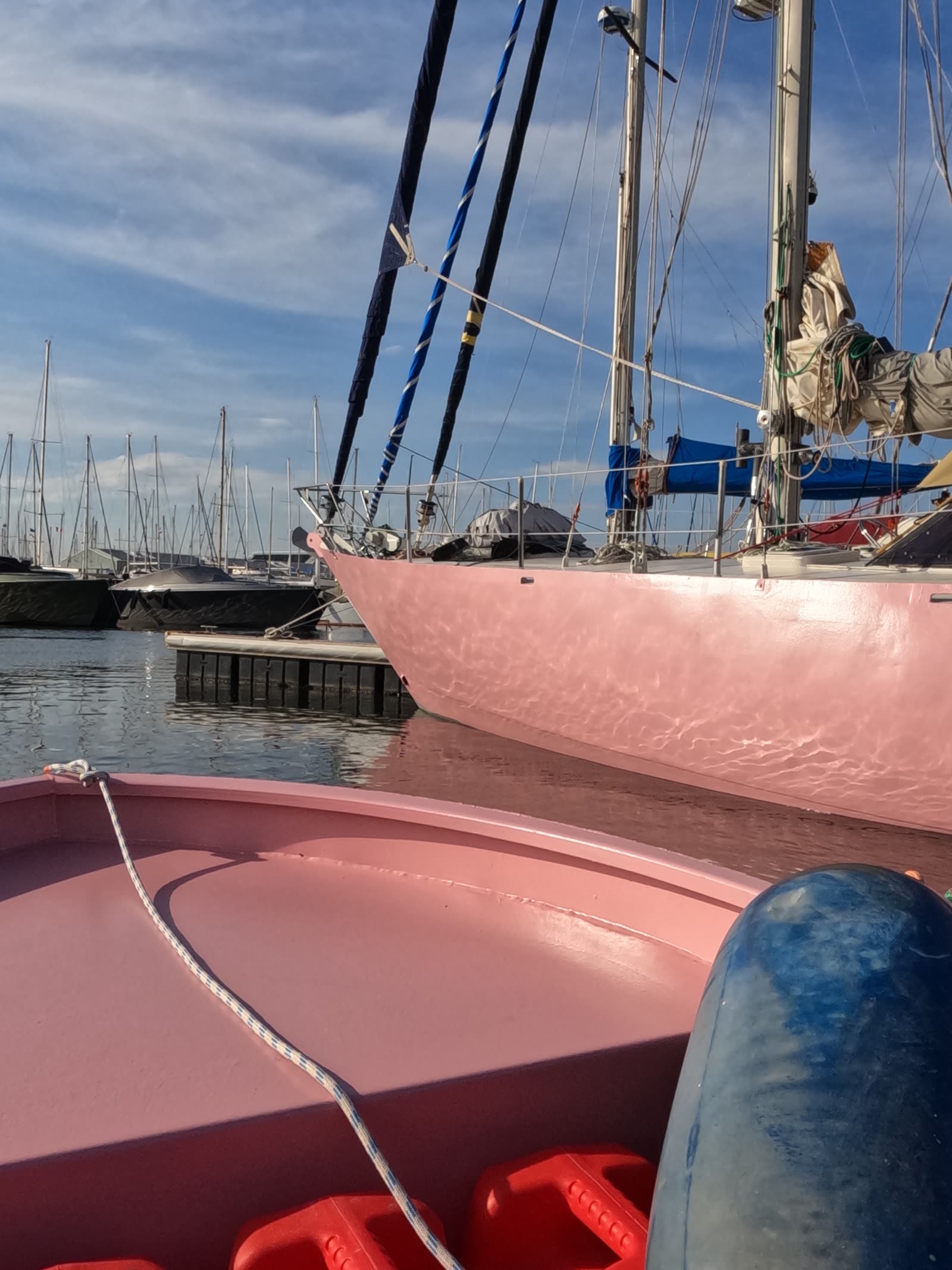 Malabar and her tender P’tit Malabar, both painted pink