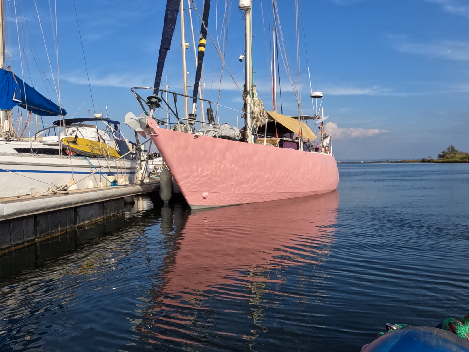 Malabar at the pontoon, in harbour mode, before the refit
